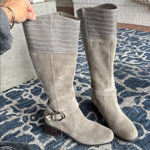 Marc Fisher Hailin Suede Leather Wide Calf  Knee High Boots Sz 10 Taupe/Gray